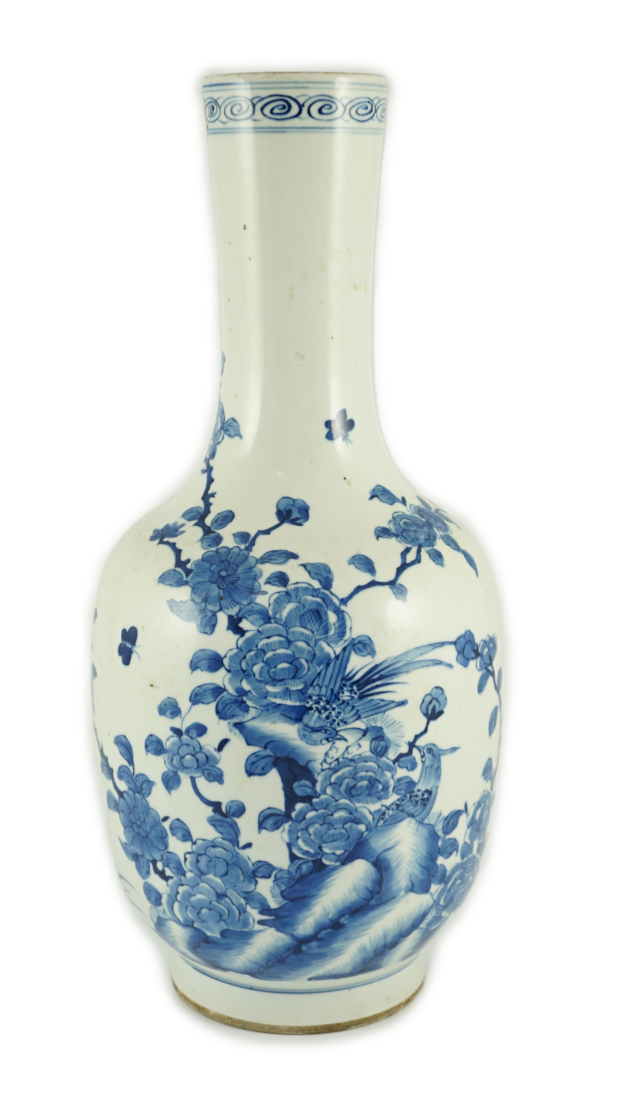 An unusual Chinese blue and white mallet-shaped vase, Yongzheng dedicatory inscription but later